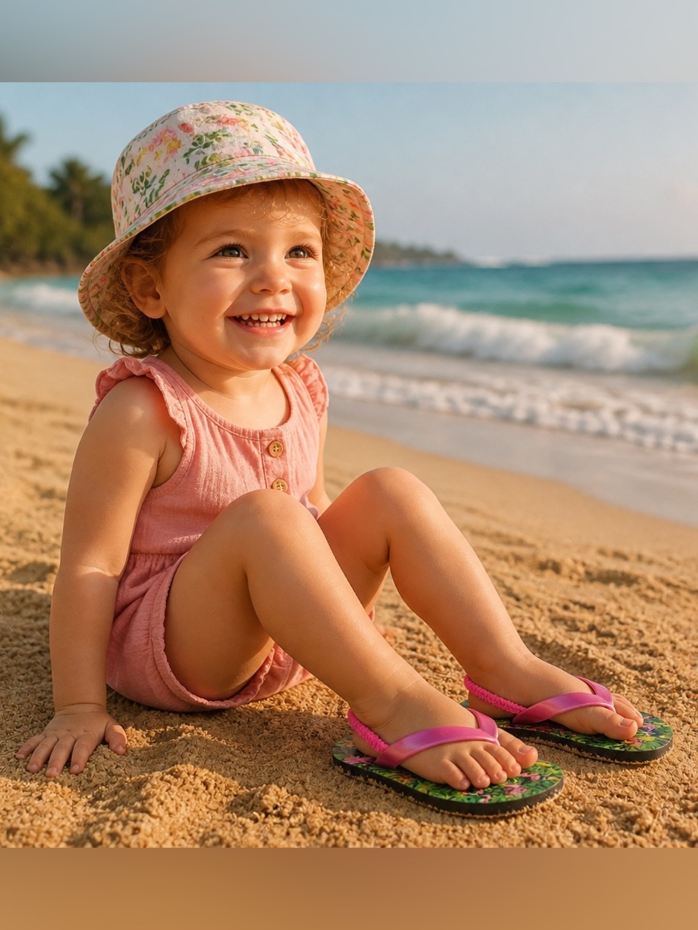 Wonder Nation Girls Flip Flops With Heel Strap Tropical Flamingo 7/8 Or 9/10